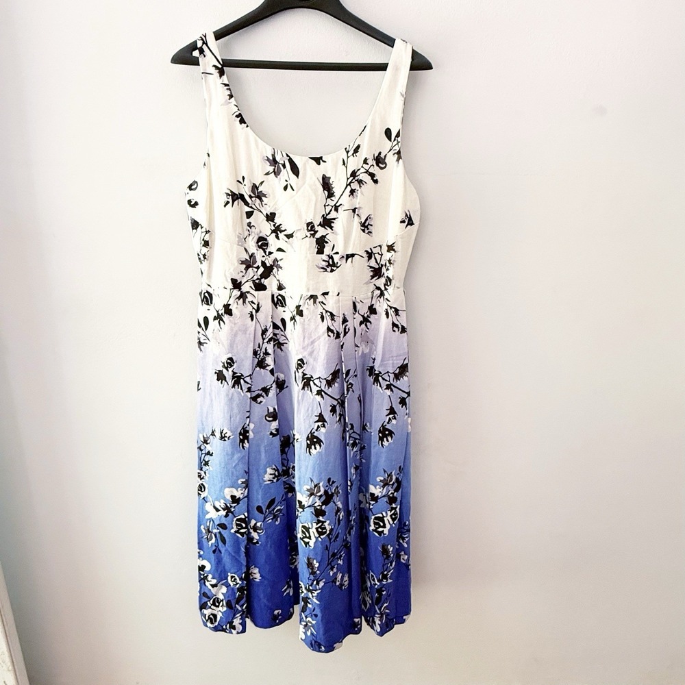 Ivanka Trump Dress Women 12 Floral Ombre Linen Blend Preppy Modest Classy Beach